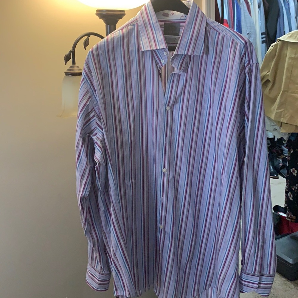 Men’s multicolor stripped dress shirt. Thomas dean brand.. XXL.
